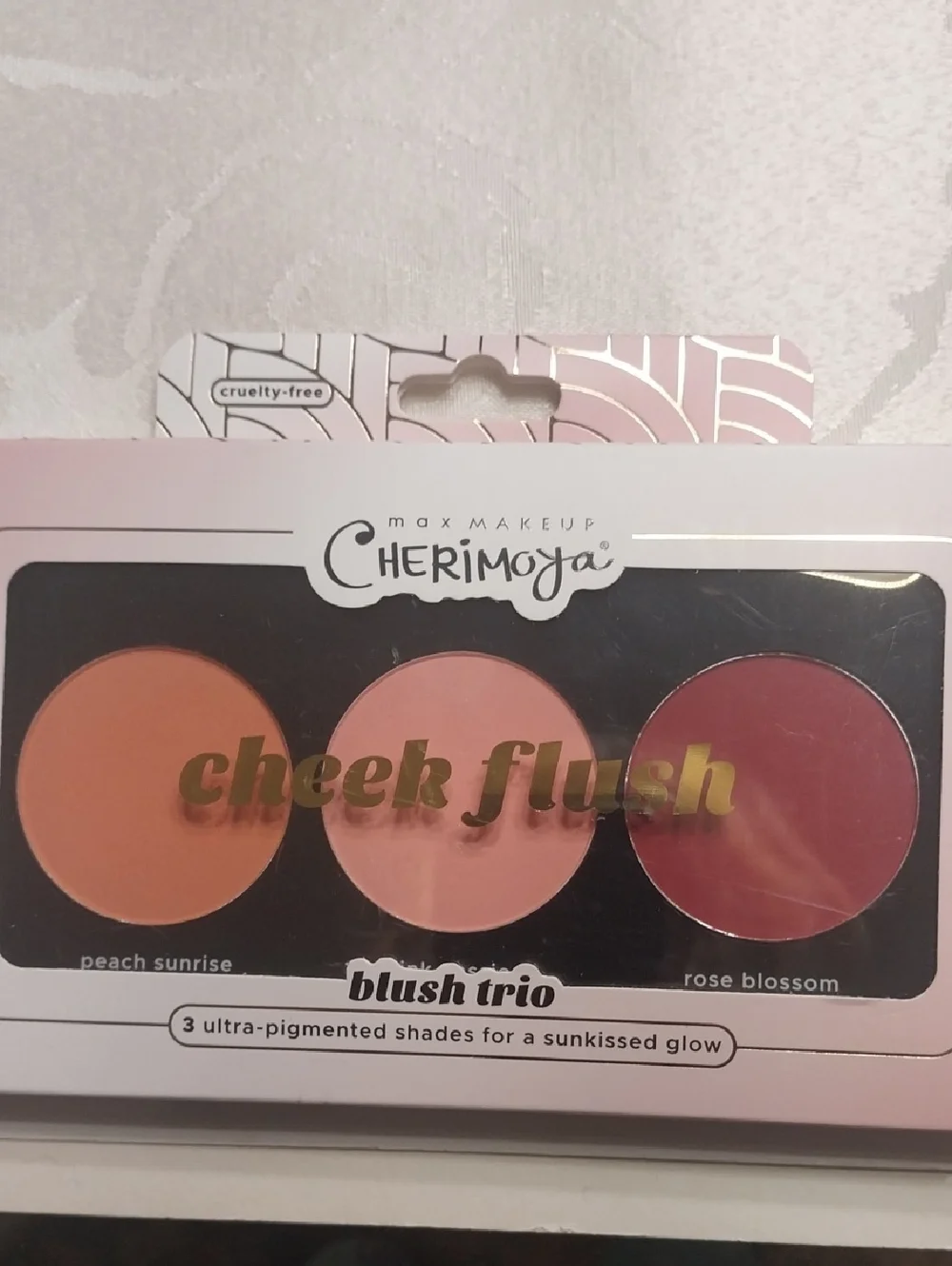 Cherimoya Max Makeup NIB Cheek Flush Blush Trio Palette Peach Pink Rose